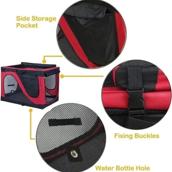Captain Pet Soft Crate Black & Red Steel Frame Foldable Travel Pet House SU81 - Picture 4 of 7